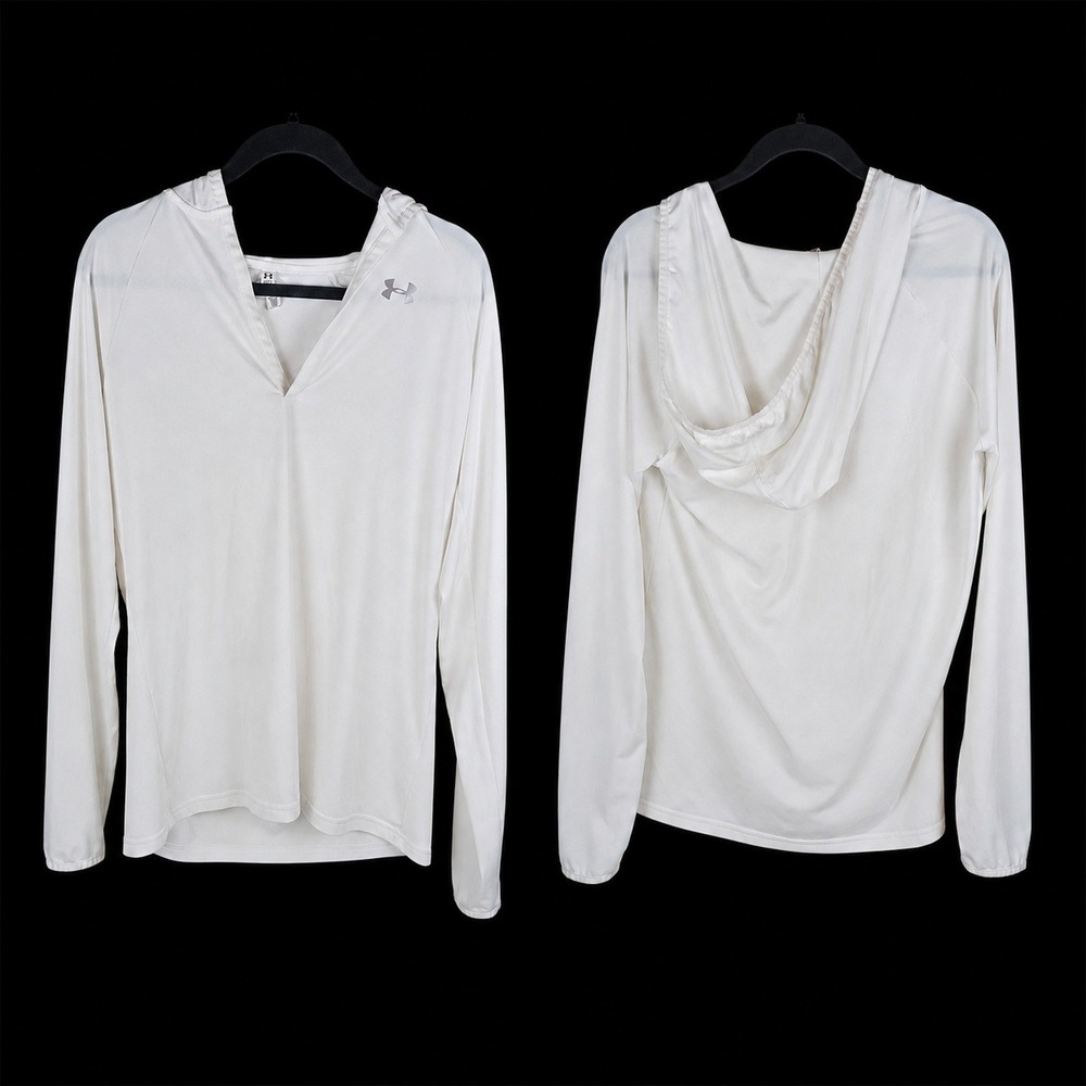 Under Armour HeatGear Womens White Long Sleeve V-Neck Hoodie Loose Fit Large